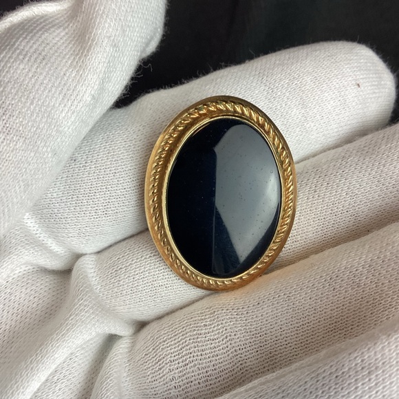 H.G. Jewelry - Vintage Signed H.G. 12K GF Gold Filled Black Onyx Pendant Pin Brooch
